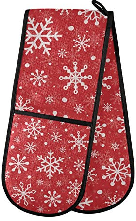 ZZXXB Xmas Snowflake Double Oven Mitt Heat Resistant Non-Slip Kitchen Gloves Extra Long 7 x 35 for Cooking Baking Barbecue Grilling