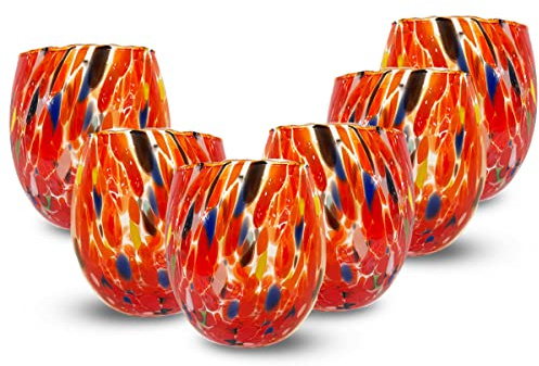 Gocce di Murano 6 vasos de vino elaborados según la tradición de los artesanos de Murano, vaso soplado y hecho a mano 200 ml – copas de vino elegantes y preciosas