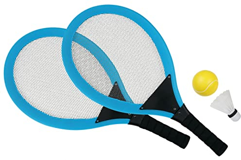 Sunflex® Jumbo Badminton Set | 2 leichte Schläger mit weichem, rutschfestem Griff | Federballspiel inkl. Federball & Schaumstoffball | für Garten, Park & Strand | für Kinder ab 5 Jahren