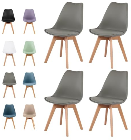 buybyroom Modern Dining Chairs Set of 4 with Wooden Legs and Soft Cushion for Living Room, Garden, Kitchen, Bedroom, Outdoor and Office, Grey