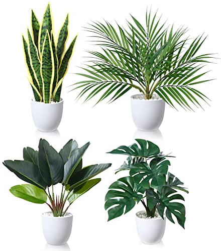 SOGUYI Kunstpflanze 40cm Künstliche Pflanzen im Topf Für Indoor Decor Home Schreibtisch Badezimmer Schlafzimmer Wohnzimmer Dekoration(4 Pack)