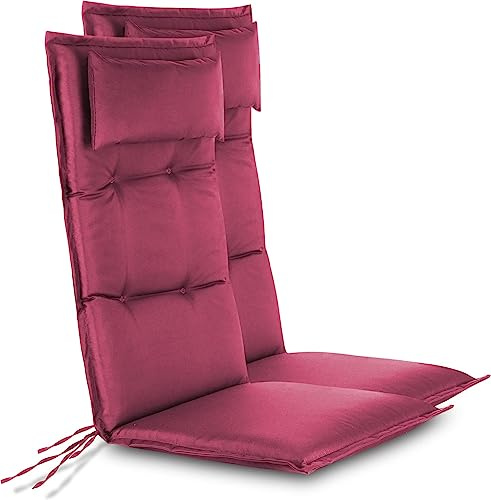 normani Langlebige Stuhlauflagen 2X Hochlehner mit Kissen - Sitzpolster Gartenstuhlauflagen für Draußen und Drinnen aus pflegeleichtem Outdoor Material 120x50 cm Made in EU Brombeere 120 x 50 x 5 cm