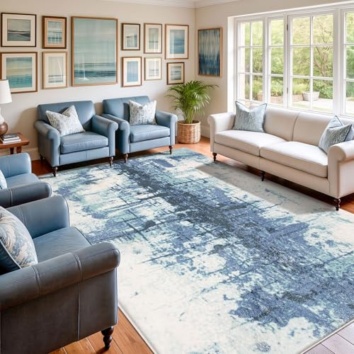 ASIinnsy Teppich Kurzflor Moderne Wohnzimmer-Teppiche Abstraktes Muster Große Weich Teppich rutschfest Grau Deko Wohnzimmer Schlafzimmer Esszimmer (Tintenblau, 160 x 200 cm)