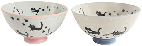 Mino ware MIG009 Reisschale aus japanischer Keramik, Tiermuster, hergestellt in Japan, Schwarz, 2 Stück