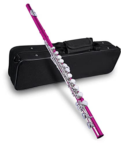 Professionelle 16-Loch-C-Key-Flöte, Geschlossene Poren, Kupfernickel, Versilberte Flöte Querflöte Anfänger (Color : Pink)