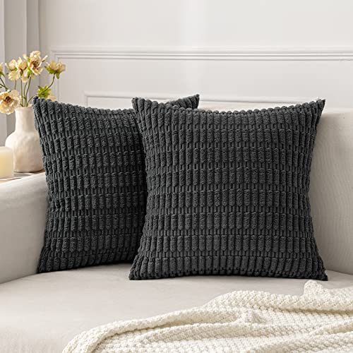 MIULEE 2er Set 50x50 cm Kordsamt Kissenbezüge Moderne Kissenhüllen Dekorative Sofakissen Dekokissen Weicher Zierkissenbezug für Wohnzimmer Sofa Schlafzimmer Boho Dekor Dunkelgrau