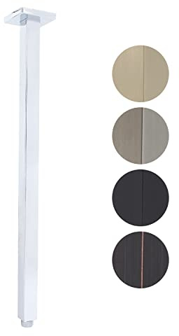 Braccio doccia con flangia, 61 cm, montaggio a soffitto, quadrato, diritto, prolunga di ricambio, braccio doccia extra lungo per soffione fisso a pioggia o soffitto alto, NPT 1/2 a G1/2, cromato