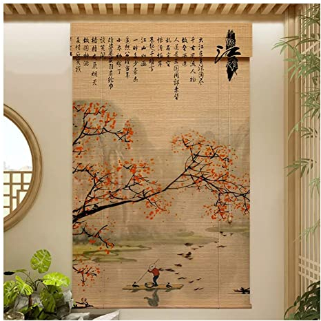 Bedrucktes Bambus-Rollo, Lichtfilterung Privatsphäre Schutz Partition Vorhänge Dekoratives Teehaus Restaurant Atmungsaktive Verdunkelung Anhebbares Bedrucktes Bambus-Rollo (Farbe : A, Größe : 135x14