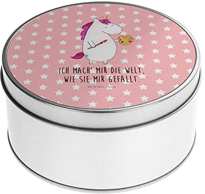 Mr. & Mrs. Panda Blechdose rund Einhorn Künstler - Geschenk, Stift, Metallkiste mit Deckel, Metall Dose, Unicorn, Welt, Einhörner,