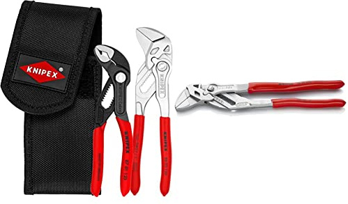 Knipex Mini-Zangenset in Werkzeuggürteltasche 2-teilig (SB-Karte/Blister) 00 20 72 V01 & Zangenschlüssel, Multi-Schraubenschlüssel, Chrom-Vanadium, Rostschutz verchromt, 250 mm, 86 03 250