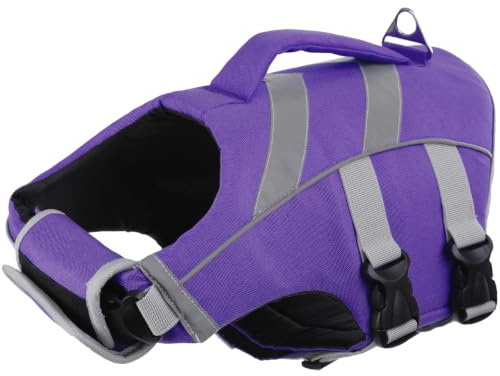 Kuoser Schwimmweste Hund, Hundeschwimmweste mit Griff & D-Ring, Lila 2XL