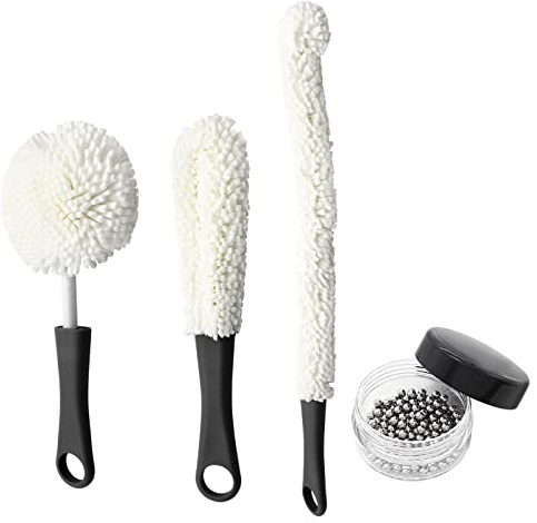 BokWin 3-teiliges Dekanter-Reiniger-Set, flexible Weinflaschen-Reinigungsbürste mit Dekanter-Reinigungskugeln, Topfreiniger-Reinigungswerkzeuge für Gläser, Kelche, Tassen, Champagnerflöten (schwarz)