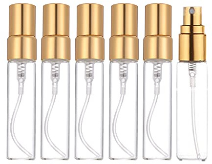 Mini-Zerstäuber, transparent, nachfüllbar, für Reisen, Parfüm, Hydratation, leere Flasche für Party, tragbares Make-up-Werkzeug, 5 ml, 10 Stück (Gold)