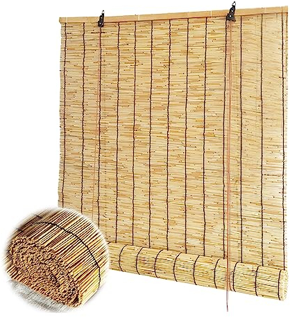 MMleYN Bambusrollo Sonnenschutz, Bambusrollo Wetterfest Breit 50 60 70 80 90 100 110 120 140 160 170cm Outdoor Fenster-Rollo Sichtschutz Für Balkon Bambus Bambus Rollo Jalousine Für Pool Türen Pergola