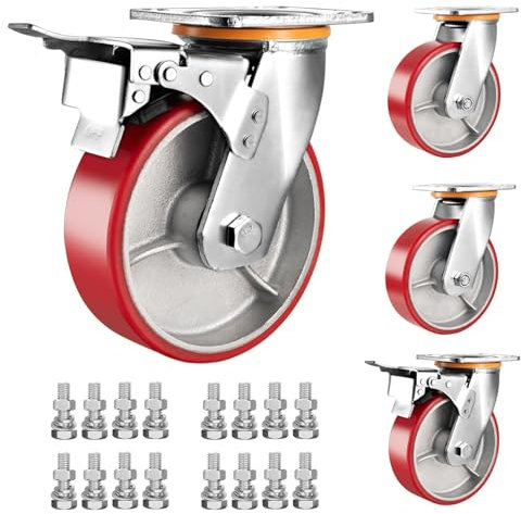 Schwerlastrollen Leise Polyurethan Ersatzrollen 4 Stück, 100 125 150 200 Mm Pannensichere Industrie Transportroller, 360 Grad Drehbar Mit Bremse Lenkrolle, Tragfähigkeit 300KG Pro Rolle ( Color : Swiv