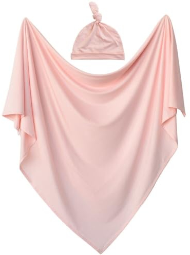 ISAKEN Baby Pucktuch Wickeldecke mit Mütze, Neugeborene Baby Spucktücher Weiche Bequemem Pucktuch Pucksack Weich Swaddle Wrap Decke für Baby Jungen Mädchen 0-6 Monate