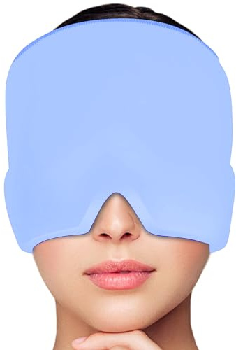 Migräne Mütze, Kopfschmerz Kühlmütze Eis Maske Wärme | Kältetherapie Kühlmaske für Geschwollene Augen und Nebenhöhlenentzündung, Bequeme Migränemaske (Blau)