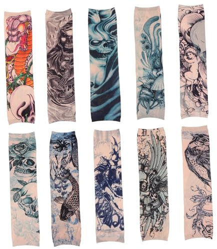 POPETPOP 10 Stück UV Armstulpen für Damen mit Sonnen und UV Schutz Elastisch aus Nylon Kühle Tattoos Sleeve Design für Yoga und Radfahren Zufälliger Stil
