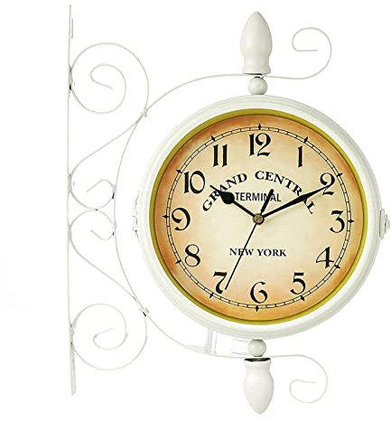 SPEFMODD Outdoor Garden Wall Clock 14 Inch 360 ° Rotation Double Sided Weather Resistant Station Wall Clock Clock