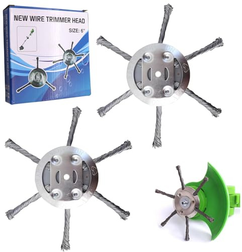 Frundoo 2 Stück Unkrautbürste Freischneider, Wildkrautbürste für Rasentrimmer, Garten-Rasentrimmerkopf-Rasenmäher freischneider Zubehör, Unkrautbürste-Freischneider (2PC,6in,6Blades)