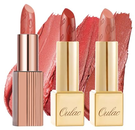 Set de lápiz labial metálico mate Oulac Nude, acabado metálico mate, fórmula altamente pigmentada e hidratante, suave y sin asperezas, vegano 2 piezas