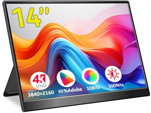 Magedok 4k Portable Monitor, 14 Zoll Tragbarer Screen USB C, 10 Bits Adobe 95% HDR Game Display mit USB C/HDMI/Mini DP Kompatibel mit Game Console/PC/Surface