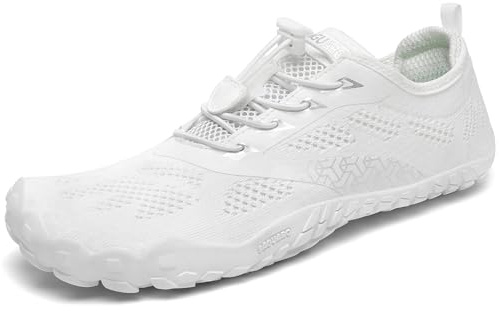 SAGUARO Hombre Mujer Minimalistas Zapatillas de Trail Running Ligeras y Respirable Zapatos Descalzos Gym Playa Calzado de Deportes Acuaticos para Correr Senderismo, Blanco, 43 EU