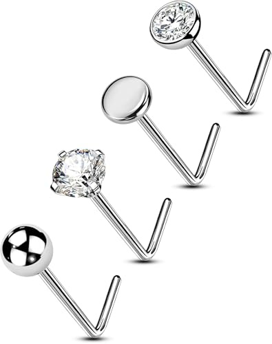 OUFER Body Piercing Bijoux pour piercing de nez en titane 22G lot de 4 pièces clous en L barres et pics nasaux 1,5mm, 2mm, 2,5mm, 3mm nose stud piercing