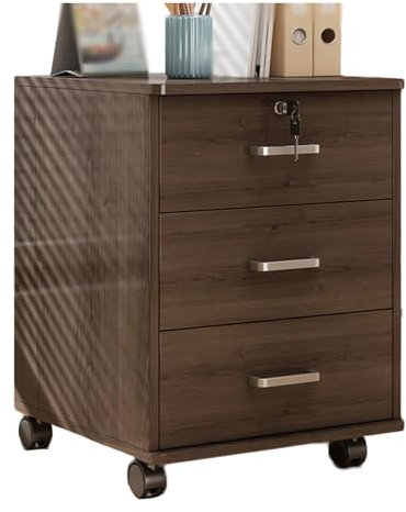 Nachttisch, Kommode mit 3 Schubladen für Schlafzimmer, Aufbewahrungsschrank für Bastelutensilien, für Wohnzimmer, Flur, Büro, Schlafzimmer, mit Rädern, kann leicht bewegt werden (Walnussfarb