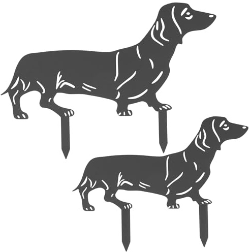 VAVPUP 2Pack Metal Dog Garden Decor Animal Sculptures,Ornaments for Patio,Outdoor & Lawn,Silhouette Statues Gift for Dog Lovers Statues,Patio,Outdoor Decor,Lawn Ornaments (Black)