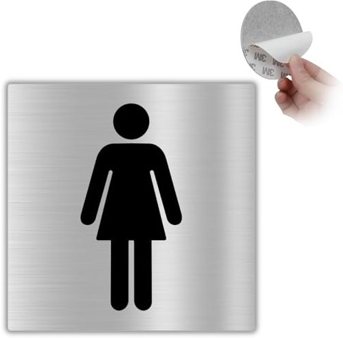 LEIASA | Segno Adesivo Donna WC - Spessore 0,8 mm - 10x10 cm - Alluminio Segnalazione Bagno - Segno Bagno - Segno Adesivo WC Donna Quadrato (Segnale Donna Bagno)