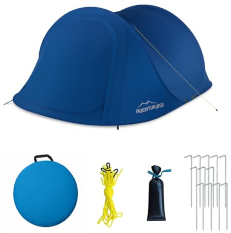 Festival Pop-Up Zelt 2 Personen Leichtes Wurfzelt Kuppelzelt Trekking Camping Strandzelt Angelzelt Strandmuschel Wasserabweisend 2-lagig (Blau)