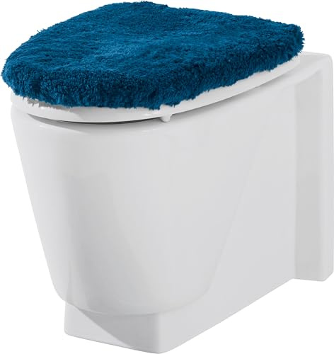 Erwin Müller WC-Deckelbezug Veria mit Wellenmuster Petrol-Creme Größe 47x50 cm - flauschig weicher Flor, Unterseite rutschhemmend, mit Schnürung