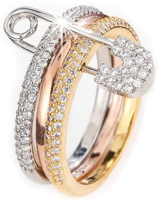 Pregeckit Modische Sicherheitsnadel, stapelbare Ringe für Frauen, Zirkonia, Pavé-Fassung, mehrere Glieder, Statement-Ringe, klobig, stapelbar, Schmuck, Geschenk