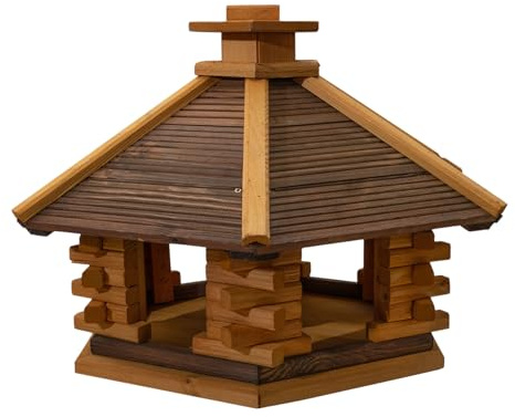 Vogelhaus aus Holz – Witterungsbeständig – In 3 Größen: L/XL/XXL – Futterhaus für Wildvögel – Ideal für Garten & Balkon (SP, L)