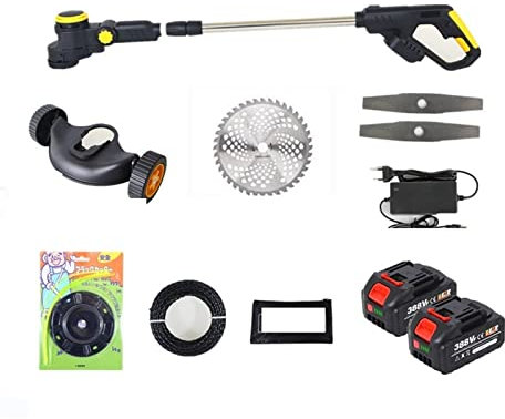 Desbrozadora, Cortacésped eléctrico inalámbrico, Motor sin escobillas, recortadora de césped, ángulo de longitud ajustable, poda telescópica, herramientas de jardín, rueda de alambre(2 battery set)