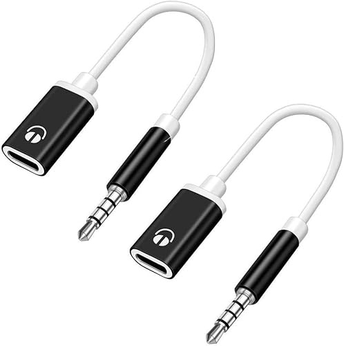 Lot de 2 adaptateurs de prise casque - 3,5 mm mâle vers femelle de type C - Adaptateur auxiliaire USB C vers auxiliaire - Compatible avec lecteurs MP3, ordinateurs portables, smartphones, casques