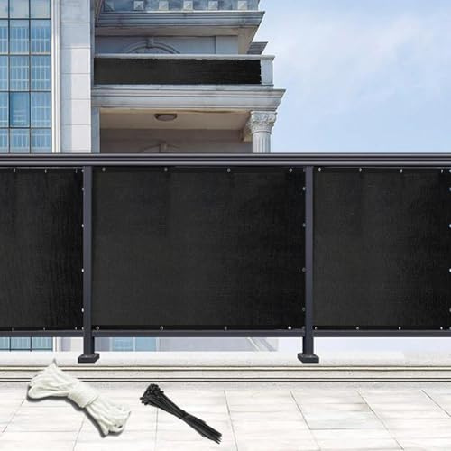 Brise-vue noir pour balcon, 0,9 x 9 m, clôture de jardin anti-regards pour porche, patio, terrasse, balustrade et appartement