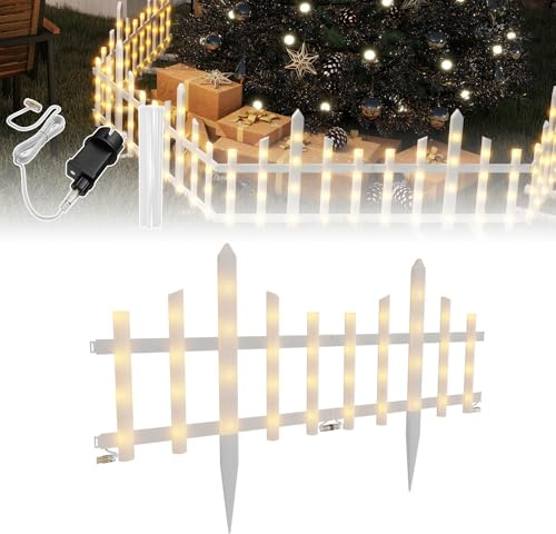 ACXIN LED Weihnachtsbaumzaun Beleuchteter Zaun Wellenform, 10 Paneele, 3,5 m – 8 Modi, Warmweiß, PVC Kunststoff, IP44 wasserdicht, für Garten, Terrasse, inkl. Standfüße, Erdspieße & Kabelbinder