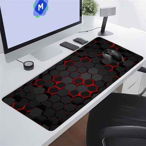KIZIFI Large Mouse Pads 47.2x23.6x0.12 inch Gray Red Geometric Gaming Mouse Mat Big Non-slip Desk Mat Improved Accuracy Suitable for Various Scenarios Such as Work, Play and Study