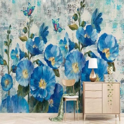 XLMING Retro Handgemalt Bunt Blumen Schmetterlinge Graffiti 3D Tapeten Tapete Seidigkeit Home Esszimmer Möbel Sofa Schlafzimmer Wohnzimmer TV Hintergrund-200cm×140cm