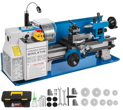 Metal Lathe 7x14 Inch Precision Bench Top 550W Variable Speed 50-2500 RPM Nylon Gear with A Movable Lamp Small and Portable