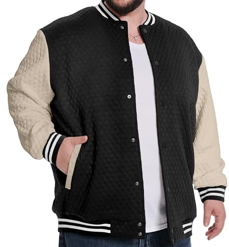 SONICDEGREE Big and Tall Varsity Jacket Men's Lightweight Letterman Style Baseball Waffle Causal College Bomber Jacket, Black Khaki 3XL