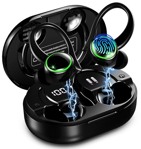 Cuffie Bluetooth 5.4 Sport, 2026 Auricolari Bluetooth con 6D Bass Stereo, 50 Ore Cuffie In Ear Cancellazione Rumore ENC e 4 HD Mics, IP7 Impermeabile Cuffie Senza Fili, HiFi Cuffiette LED Display