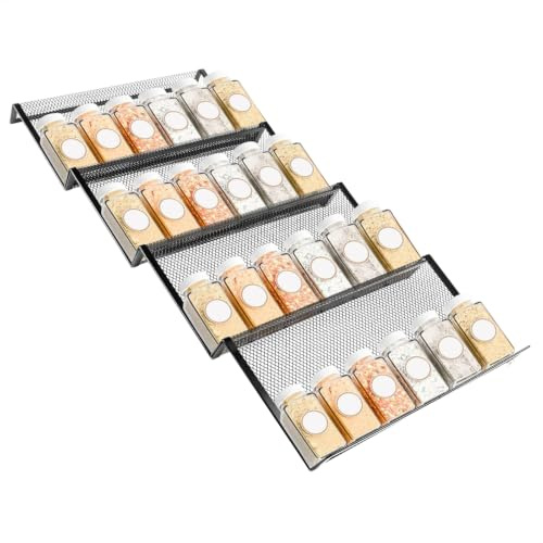 letuxaamz Gewürz Organizer Schrank, Gewürze Organizer Gewürze Organizer Mehrstufiger Metall Schubladeneinsatz, Praktisches Küchenregal für Gewürze 4-teilig Schwarz 27x14cm