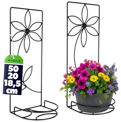 KADAX Pflanzenhänger, Blumentopfhalter aus Stahl, Blumenhänger, Wandgitter, Blumenregal für Innen, Pflanzen, Blumenhalter, Pflanzenregal, Wandhalterung, Deko, schwarz (Blume)