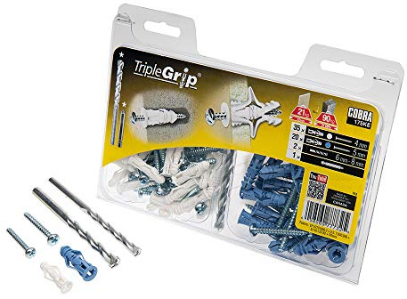 Cobra Grey Triple Grip Universal-Wandanker für Gipskarton, 6 mm, 27 kg Traglast, 40 Stück