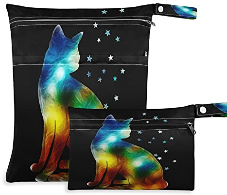 2pcs windeltasche Wet bags Wasserdicht Platz Galaxis Katze Sterne Schwarz Kunst Nasstaschen wiederverwendbar Wasserdicht Waschbar Organizer Beutel für Kleinkind Windeln Reisen Gym Strand Pool