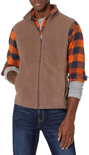 Amazon Essentials Gilet in pile con cerniera integrale (disponibile in taglie Big & Tall) Uomo, Marrone Puntinato, XL
