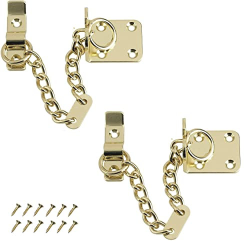 TERF® Robuste Türkette aus poliertem Messing, schmales Design, Tür innen und außen, Begrenzungsbegrenzer, Sicherheitsschloss, Sicherheitskette, für Holz- und UPVC-Türen, 2 Stück
